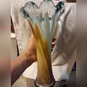 VINTAGE MURANO SOMMERSO AMBER AND GREEN GLASS FINGER VASE ⭐️EXCELLENT CONDITION